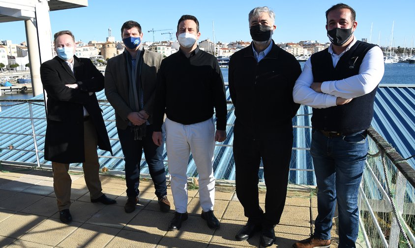 David Chatelain, Juan Carlos Romera, Oliver Klein, Josep M. Vallès i Enric Daza, ahir, al port