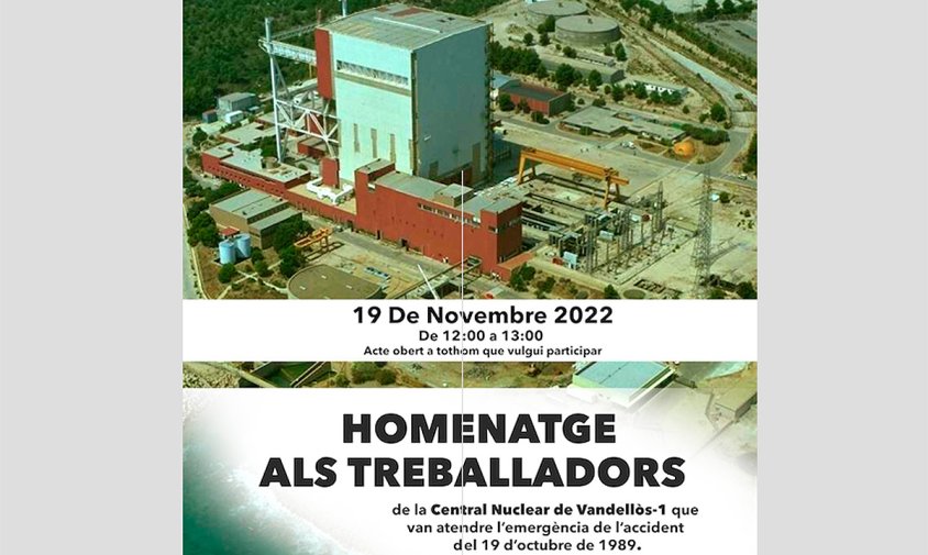 Cartell de l'acte d'homenatge als treballadors de la central nuclear que van atendre l'accident de 1989