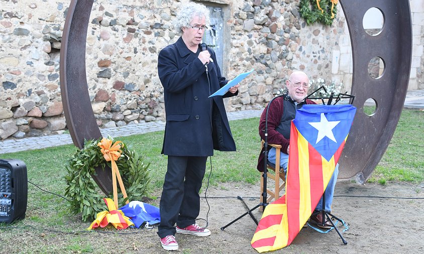 Joan Carles Massagué i Manuel Puerto, a la commemoració del Setge, ahir al matí