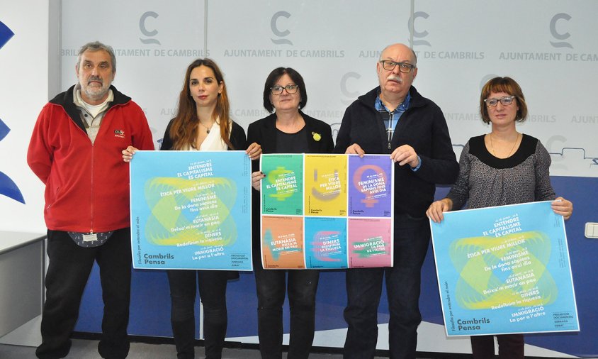 Presentació del cicle de xerrades de filosofia. D'esquerra a dreta: Artur Folch, Ana López, Camí Mendoza, Jordi Branchat i Montse Mañé