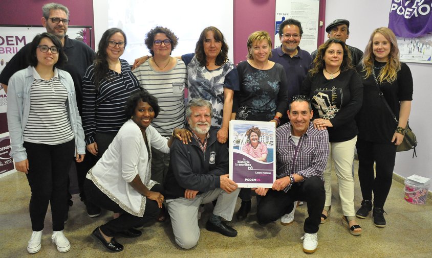 Gent de la candidatura de Podem amb els càrrecs del partit que van assistir, ahir, a l'acte central de Podem a les eleccions municipals