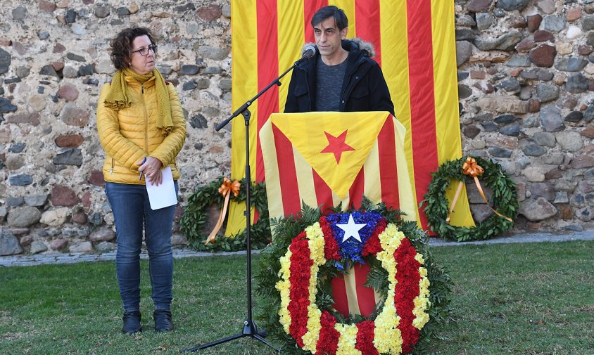 Neus Càrdenas i Jordi Moreno Rovira, en l'acte de l'ANC d'ahir, a la plaça del Setge