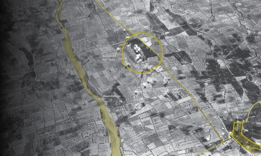 Imatge bombardeig del Parc Samà el 30 de juliol de 1938 a les 12.20 h amb el llançament de 2.550 kg des de 4.500 metres d’alçada / FOTO: USAM-OMS