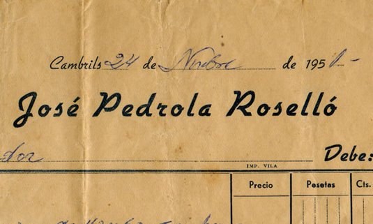 Factura del Taller de Carpintería Mecánica José Pedrola Roselló / 1951