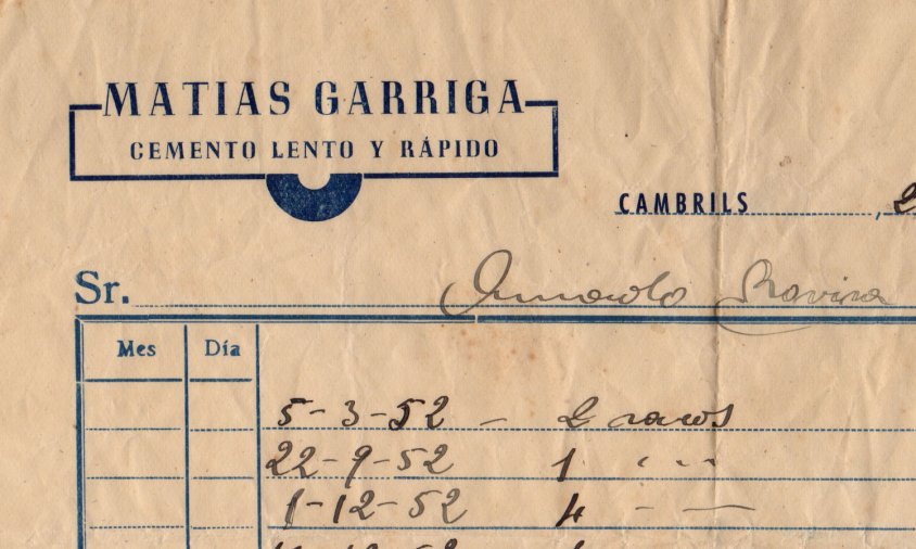 Factura de sacs de ciment de l'empresa «Matias Garriga. Cemento lento y rápido» / Any 1953