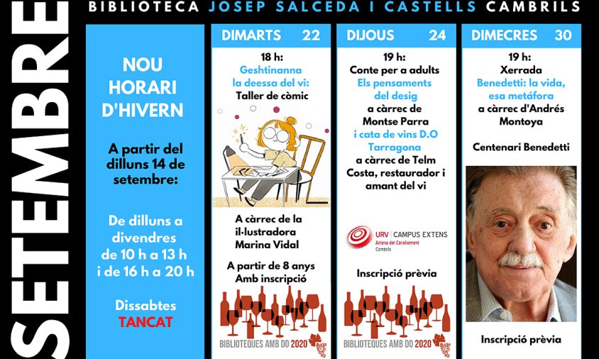 Cartell d'activitats de la Biblioteca Josep Salceda i Castells en aquest inici de curs