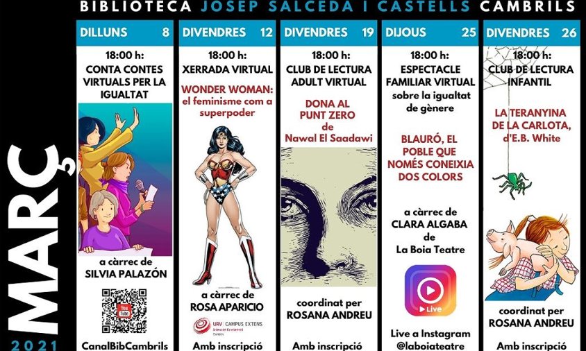 Cartell d'activitats de la Biblioteca Josep Salceda i Castells per aquest mes de març