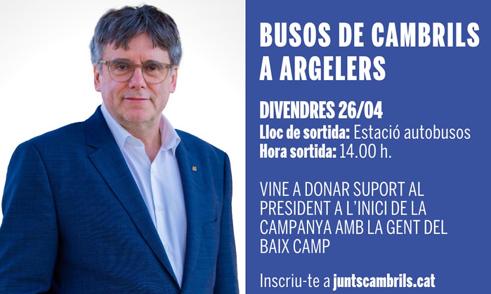 Junts organitza desplaçaments en bus cap a Argelers per assistir als mítings de Carles Puigdemont