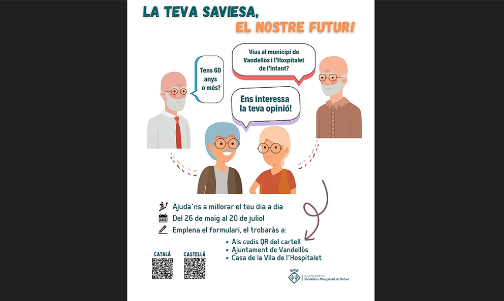 L’Ajuntament de Vandellòs i l’Hospitalet de l’Infant impulsa una consulta ciutadana per elaborar el Pla Municipal per a les Persones Grans