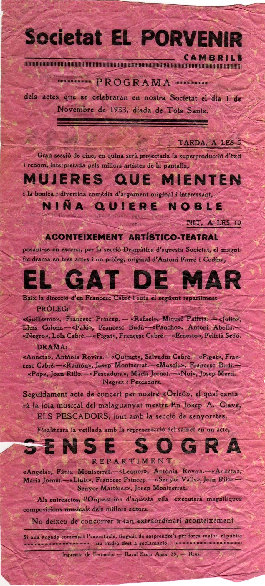 la cadira el porvernir cambrils 1933