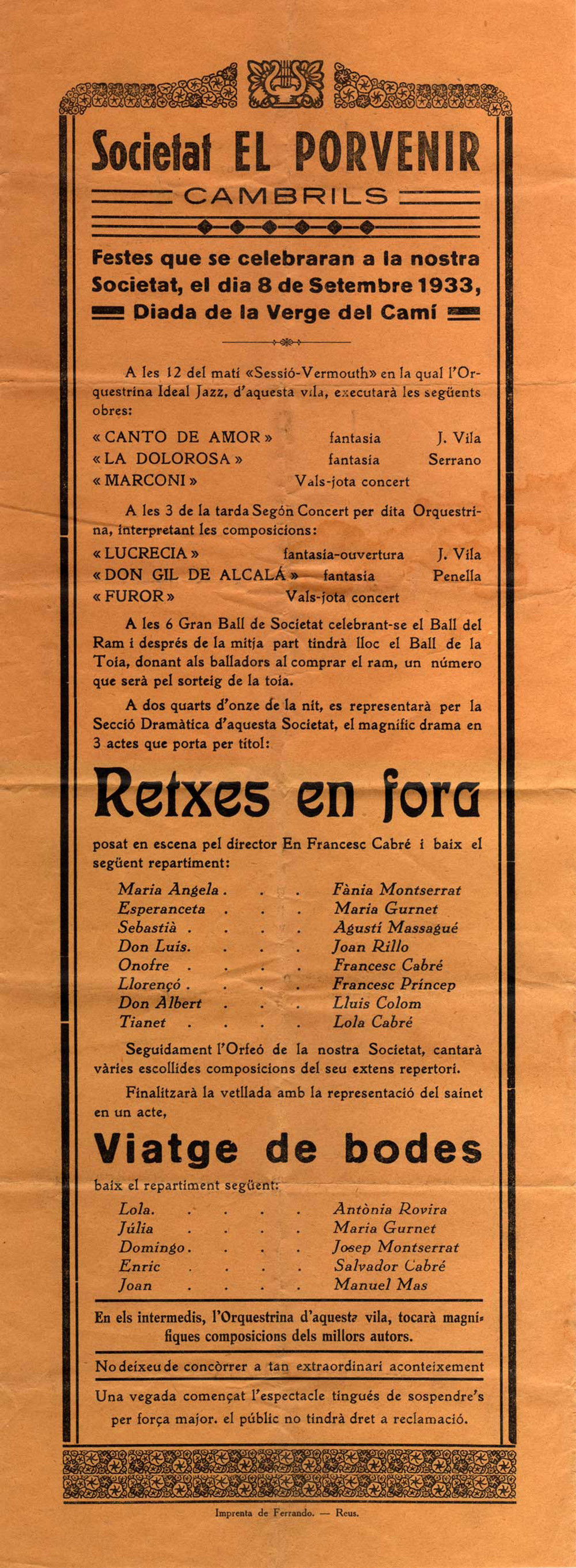 la cadira mare de deu cami 1933