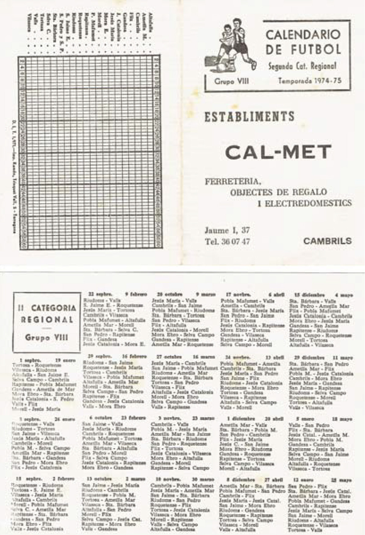 calendari futbol 1974 fc cambrils