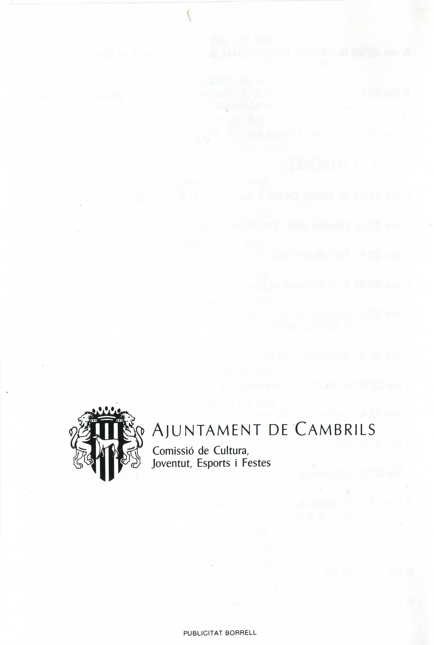 Programa actes Nits d'estiu vora el mar 1992