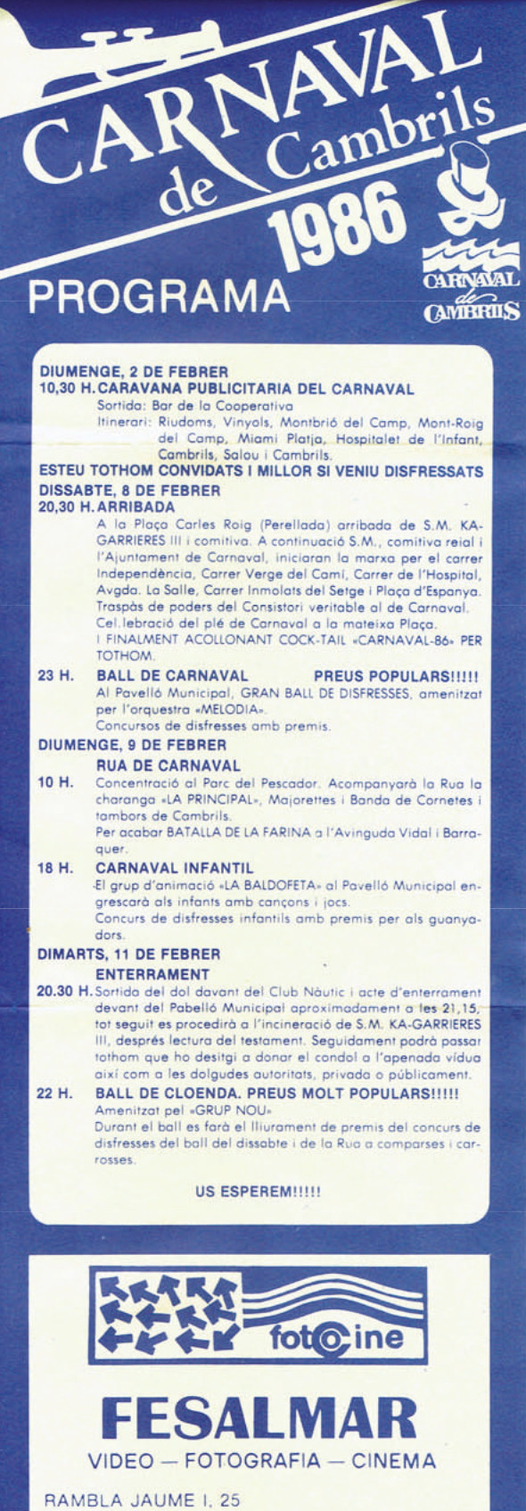 programa carnaval cambrils 1986
