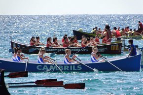 Set de les deu tripulacions dels Vent d'Estrop pugen al podi en la primera regata de la lliga catalana de llaguts