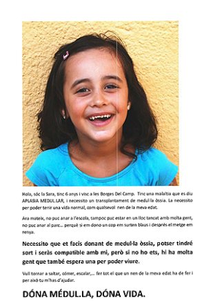 Una xiqueta de 6 anys de les Borges del Camp necessita un trasplantament de medul·la òssia i es busca un donant compatible
