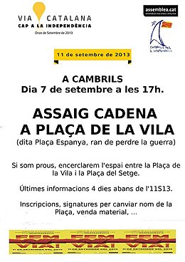 L'ANC de Cambrils vol fer un assaig de cadena humana el proper 7 de setembre