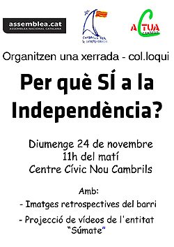 El Centre Cívic del Nou Cambrils acollirà una xerrada-col·loqui sobre la independència de Catalunya