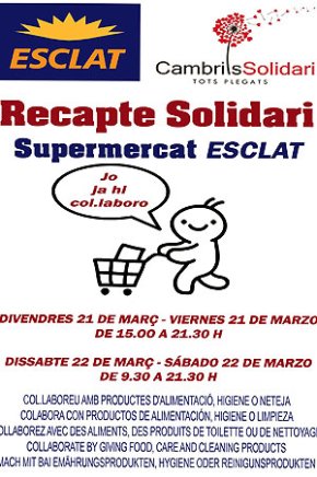 Cambrils Solidari recaptarà aliments i productes d'higiene, avui i demà, a l'hipermercat Esclat