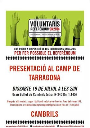 Cambrils acollirà la presentació de Voluntaris pel 9N del Camp de Tarragona