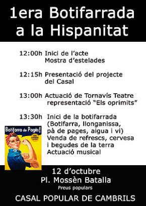 El Casal Popular organitzarà, el 12 d'octubre, la primera Botifarrada a la Hispanitat