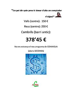 Cambrils Actua denuncia, en el seu darrer document, "l'opacitat existent de les factures de consum d'aigua"