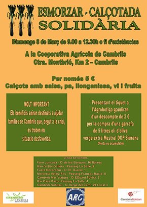 L'Associació Cambrils Solidari Tots Plegats organitza, aquest diumenge, la tercera calçotada solidària a la Cooperativa