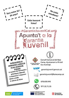 "Garantia Juvenil", el programa impulsat per la Generalitat per reduir l'atur juvenil, arriba a Cambrils