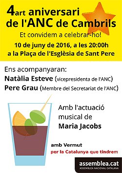 L'ANC de Cambrils celebra el quart aniversari amb un acte obert a la ciutadania