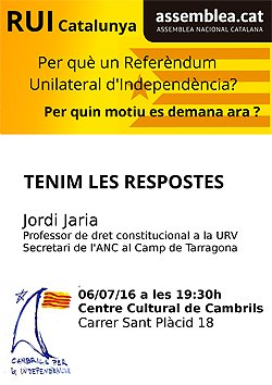 L'ANC de Cambrils organitza una xerrada sobre el referèndum unilateral d'independència (RUI)