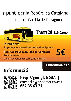 Cambrils per la Independència facilita autobusos per assistir a la Diada Nacional de Catalunya a Tarragona