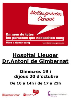 Nova campanya de donació de sang, demà i dijous, a l'Hospital Lleuger