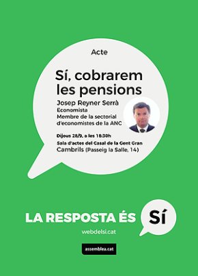 Xerrada sobre el futur de les pensions amb Josep Reyner, avui, al Casal de la Gent Gran