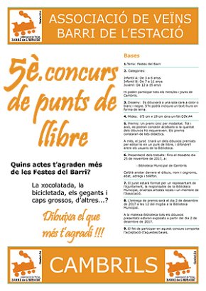 Es convoca la cinquena edició del concurs de punts de llibre de l'Associació de veïns del barri de l'Estació 