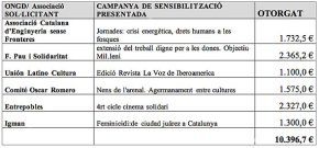 L'Ajuntament reparteix 125.400 euros en projectes de solidaritat a les ONG locals
