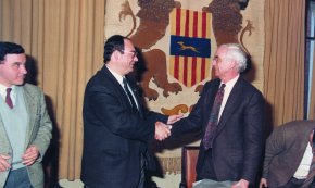 L’escriptor Josep M. Espinàs a Cambrils dins els actes de l’Escriptor del Mes / Març 1990