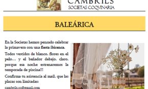 La societat gastronòmica Cambrils Societas Coqvinaria organitzarà, el 9 de juny, la Festa Baleàrica