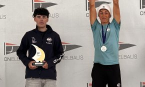 Triplet dels regatistes d'Ilca 4 del CN Cambrils al Trofeu Cornudella del Club Nàutic El Balís