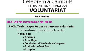 L'Ajuntament celebrarà, demà, el Dia Internacional del Voluntariat amb una taula d’experiències 