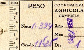 Tiquet bàscula Cooperativa Agrícola de Cambrils / 1957