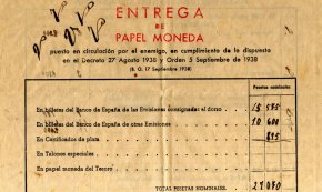 Rebut d’entrega del paper moneda emès pel Govern de la República acabada la Guerra Civil espanyola / 1939