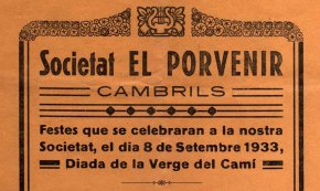 Programa Diada de la Mare de Déu del Camí a la Societat El Porvenir de Cambrils (La Cadira) / 1933