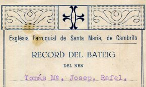 Estampa del bateig de Tomàs Espolet Gené a l'Església Parroquial de Santa Maria / 1933