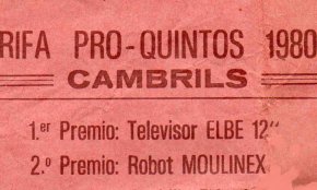 Butlleta de la rifa Pro-Quintos de 1980