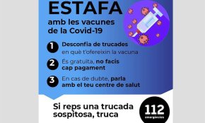 Alerten d'una estafa telefònica en la què ofereixen la vacuna de la covid-19 fent un pagament
