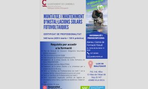 L'Ajuntament ofereix un curs formatiu gratuït de muntatge i manteniment d'instal·lacions solars fotovoltaiques 