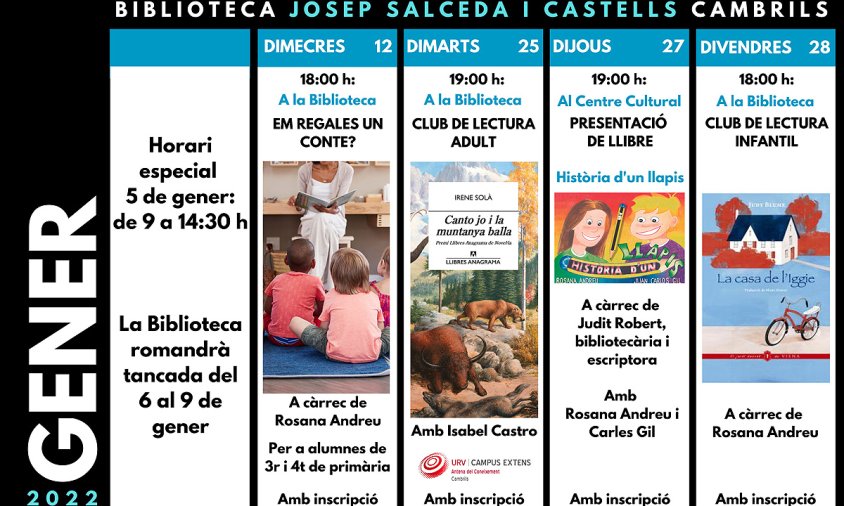 Cartell de les properes activitats de la Biblioteca