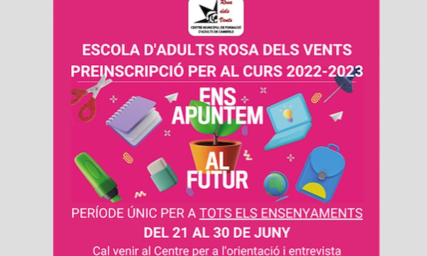 Cartell del període de preinscripció a l'Escola d'Adults