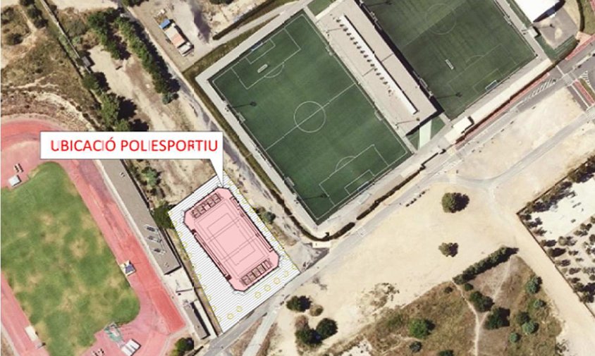 Plànol de la zona esportiva municipal amb lla ubicació del futur nou pavelló esportiu municipal