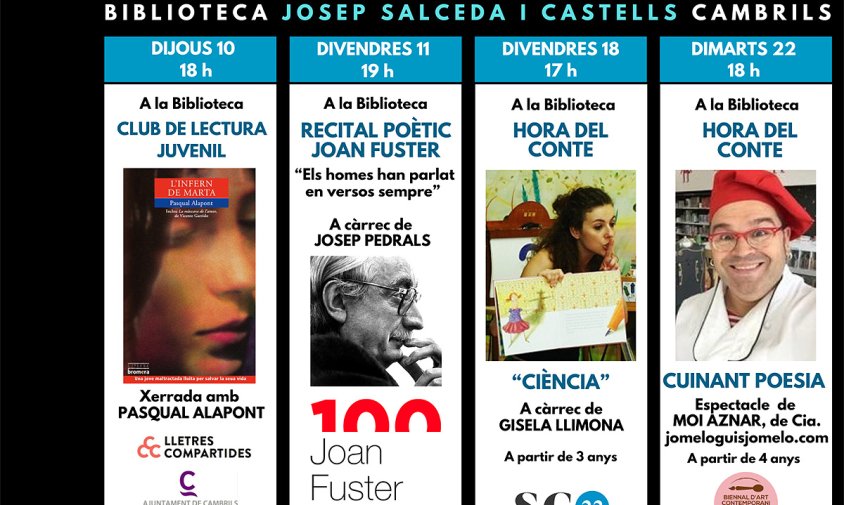 Cartell d'algunes de les activitats programades a la Biblioteca